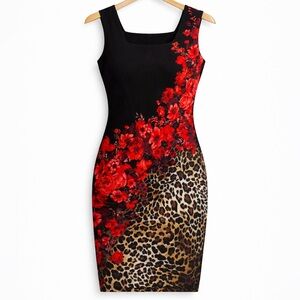 Cache Floral and Leopard Print Dress